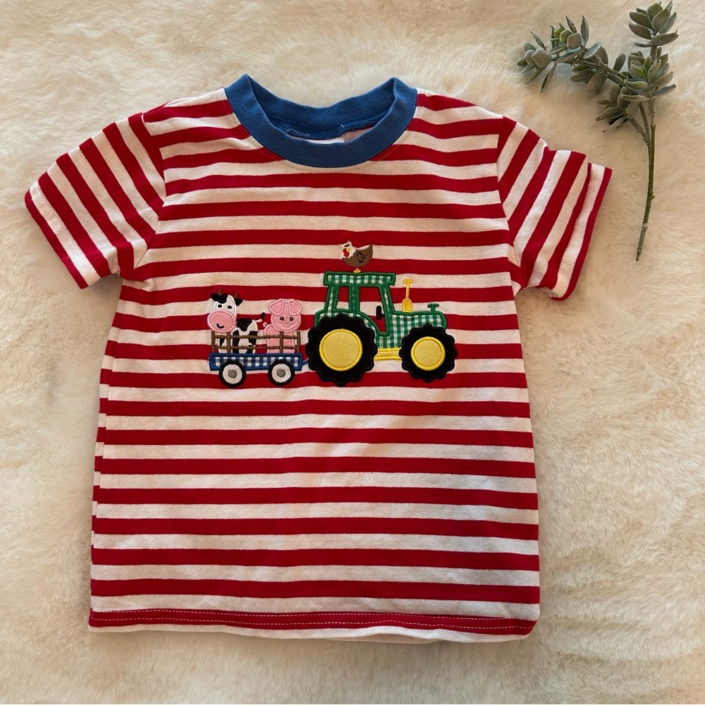 Jellybean | EUC - Farm Appliqué Striped Tee - Size 2